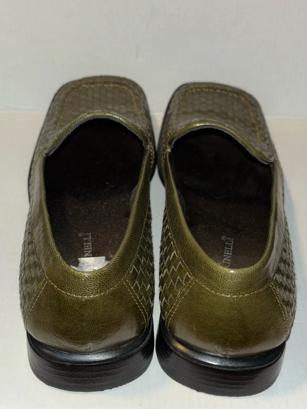 A. Marinelli Olive Woven Leather Loafers olive green Woman's Size 8 square toe